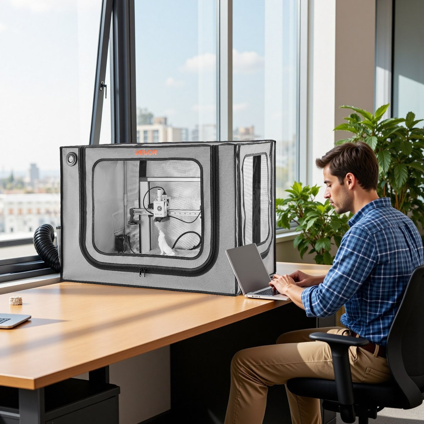 3D Printer Enclosure with Ventilation, Dustproof Waterproof Large Size 600D Oxford Cloth 3D Printer Tent, Constant Temperature Protective Case with LED, Designed for Bambu Lab A1 Combo, Grey