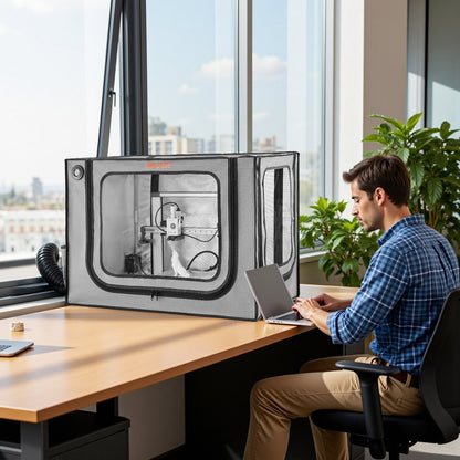 3D Printer Enclosure with Ventilation, Dustproof Waterproof Large Size 600D Oxford Cloth 3D Printer Tent, Constant Temperature Protective Case with LED, Designed for Bambu Lab A1 Combo, Grey