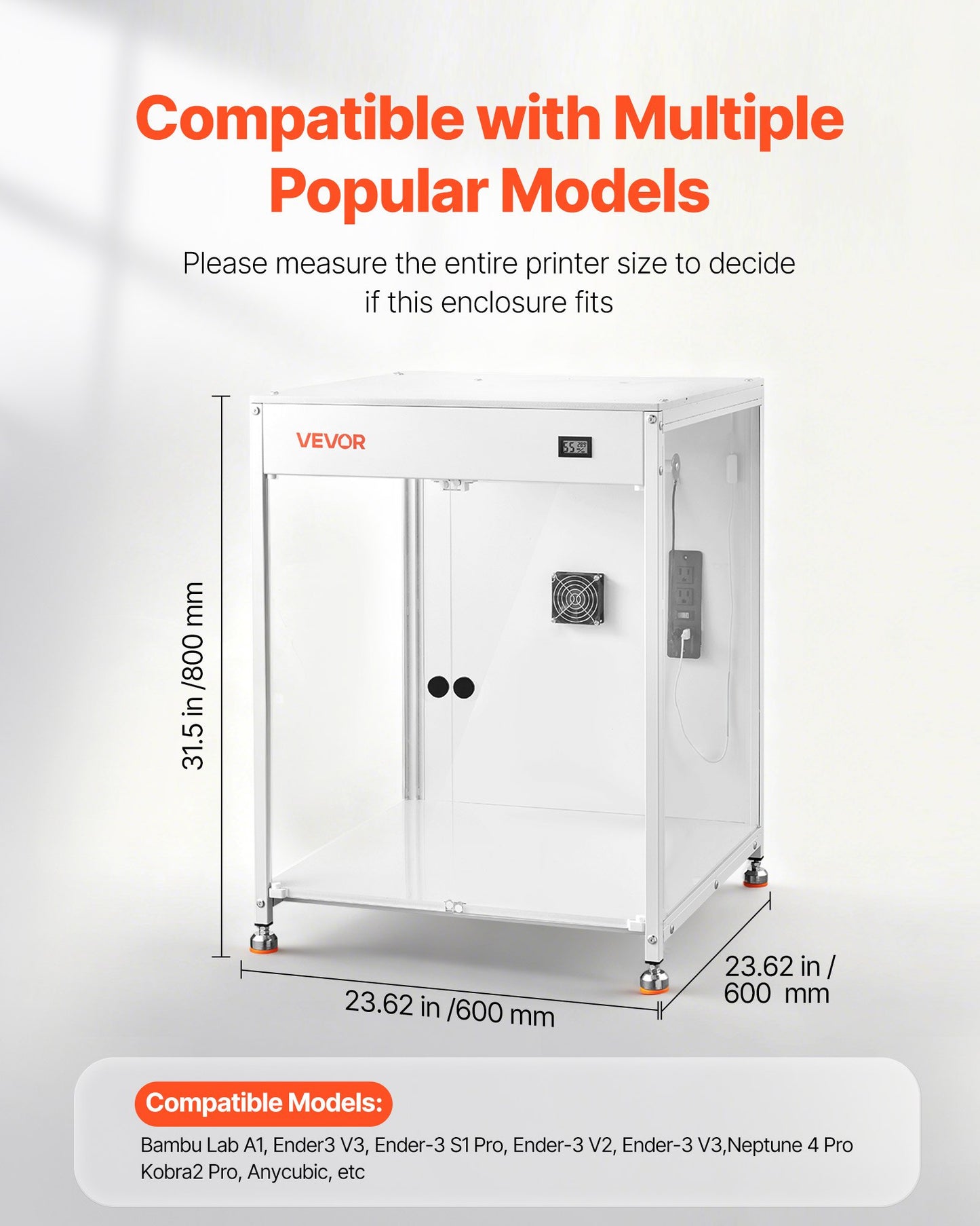3D Printer Enclosure with Ventilation, Dustproof Waterproof Transparent Acrylic 3D Printer Tent, Constant Temperature Protective Case with LED, Compatible with Bambu Lab, Ender, Neptune, Kobra