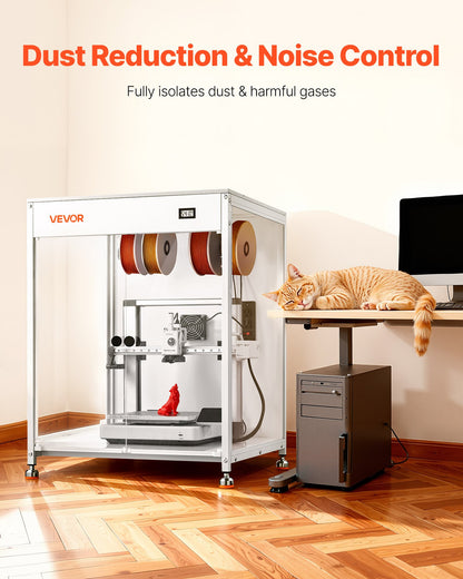 3D Printer Enclosure with Ventilation, Dustproof Waterproof Transparent Acrylic 3D Printer Tent, Constant Temperature Protective Case with LED, Compatible with Bambu Lab, Ender, Neptune, Kobra