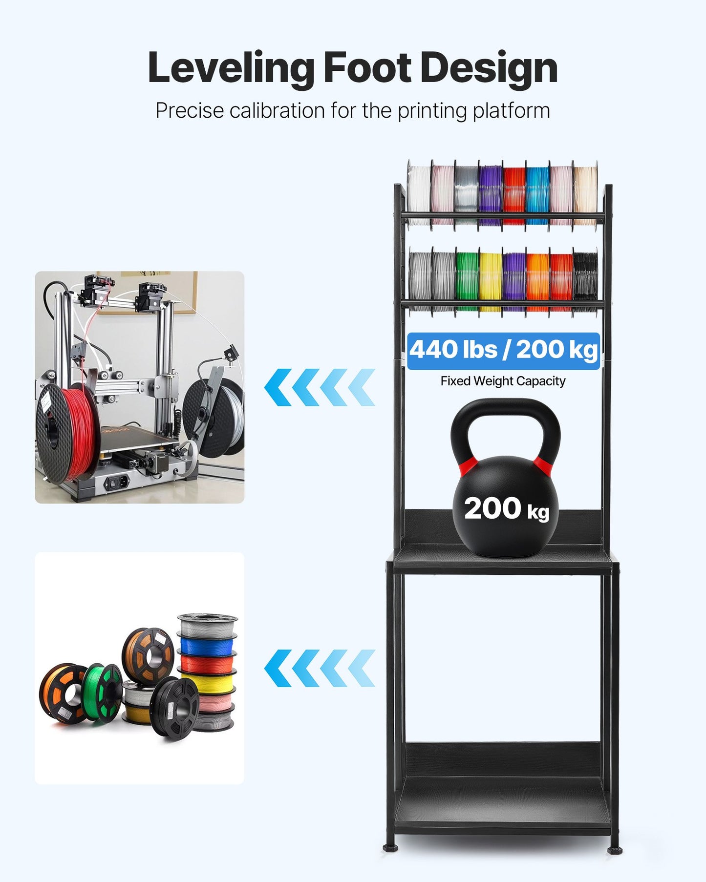 3D Printer Filament Storage Rack, 4-Tier 3D Printer Stand with Filament Storage, Spools Holder Racks Cart with Wheels, Filaments Organzied for 3D Printing Station, Office, Workshop (Shelf Only)