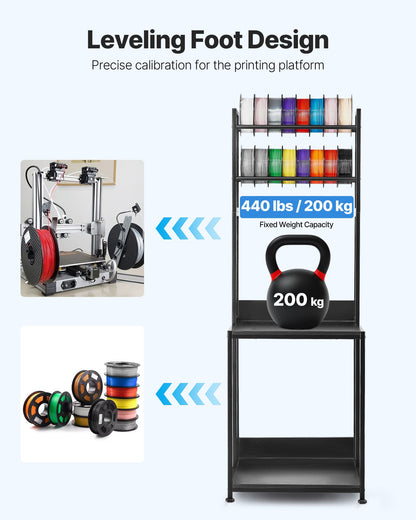3D Printer Filament Storage Rack, 4-Tier 3D Printer Stand with Filament Storage, Spools Holder Racks Cart with Wheels, Filaments Organzied for 3D Printing Station, Office, Workshop (Shelf Only)