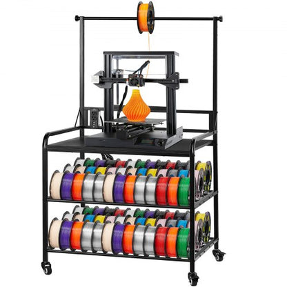 3D Printer Filament Storage Rack, 3-Tier 3D Printer Stand with Filament Storage, Spools Holder Racks Cart with Wheels, Filaments Organzied for 3D Printing Station, Office, Workshop (Shelf Only)