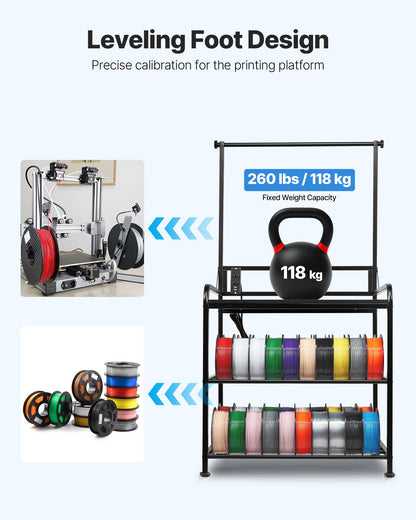 3D Printer Filament Storage Rack, 3-Tier 3D Printer Stand with Filament Storage, Spools Holder Racks Cart with Wheels, Filaments Organzied for 3D Printing Station, Office, Workshop (Shelf Only)