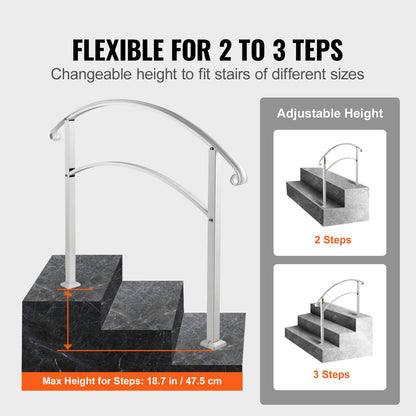 Handrails for Outdoor Steps, Fit 1 or 3 Steps Outdoor Stair Railing, White Wrought Iron Handrail, Flexible Front Porch Hand Rail, Transitional Handrails for Concrete Steps or Wooden Stairs