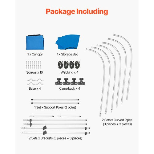 Biminitop för båt med 3 bogar, 1,8 meter långt markistak i 600D polyester, Pacific Blue