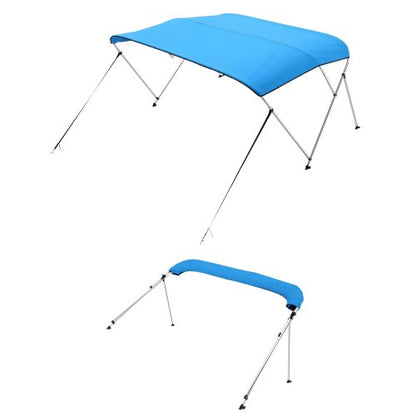 3 Bow Boat Bimini Tops, 600D Polyester Canopy with Aluminum Alloy Frame, Waterproof & Sun Shade Boat Awning Canopy with Storage Bag, 2 Support Poles, 4 Straps, 6'Lx(54"-60")Wx46"H, Pacific Blue