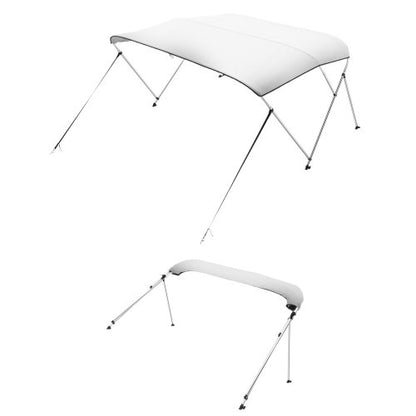 3 Bow Boat Bimini Tops, 600D Polyester Canopy with Aluminum Alloy Frame, Waterproof & Sun Shade Boat Awning Canopy with Storage Bag, 2 Support Poles, 4 Straps, 6'Lx(54"-60")Wx46"H, Light Grey