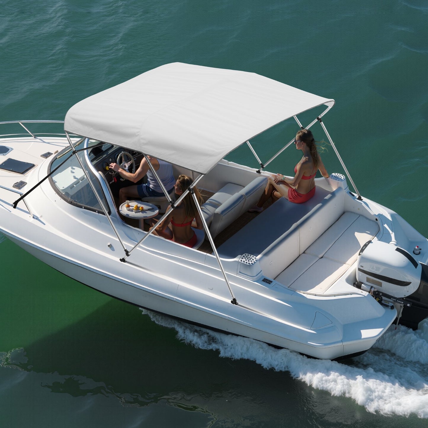 3 Bow Boat Bimini Tops, 600D Polyester Canopy with Aluminum Alloy Frame, Waterproof & Sun Shade Boat Awning Canopy with Storage Bag, 2 Support Poles, 4 Straps, 6'Lx(61"-66")Wx46"H, Light Grey