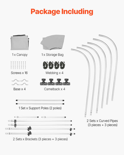 3 Bow Boat Bimini Tops, 600D Polyester Canopy with Aluminum Alloy Frame, Waterproof & Sun Shade Boat Awning Canopy with Storage Bag, 2 Support Poles, 4 Straps, 6'Lx(67"-72")Wx46"H, Light Grey
