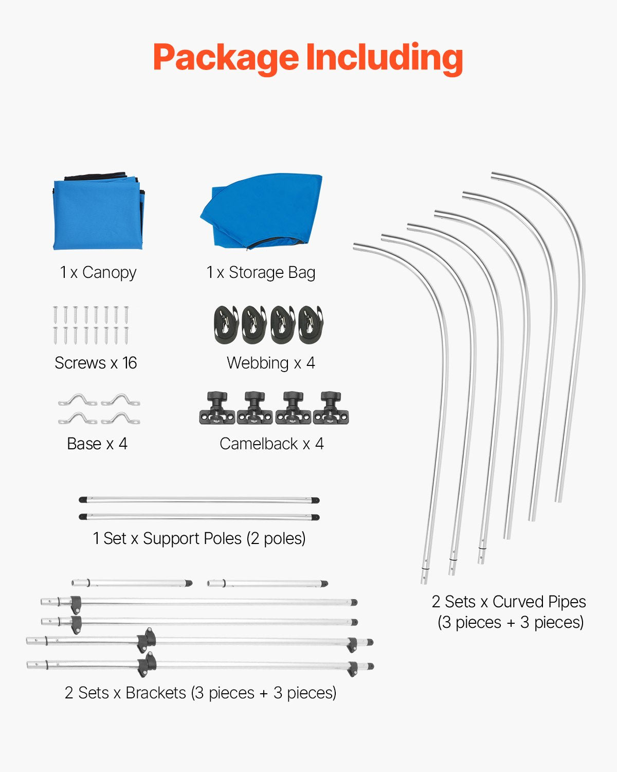 3 Bow Boat Bimini Tops, 600D Polyester Canopy with Aluminum Alloy Frame, Waterproof & Sun Shade Boat Awning Canopy with Storage Bag, 2 Support Poles, 4 Straps, 6'Lx(67"-72")Wx46"H, Pacific Blue