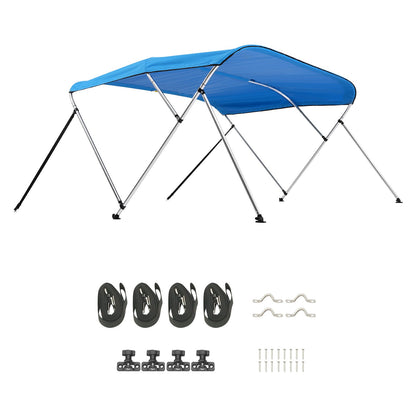 3 Bow Boat Bimini Tops, 600D Polyester Canopy with Aluminum Alloy Frame, Waterproof & Sun Shade Boat Awning Canopy with Storage Bag, 2 Support Poles, 4 Straps, 6'Lx(67"-72")Wx46"H, Pacific Blue