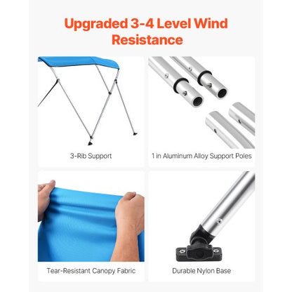 3 Bimini-Tops für Bugboote, 183 cm lang x 200–213 cm breit x 116 cm hoch, Pazifikblau | EU