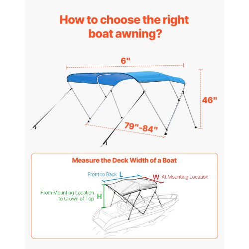3 Bimini-Tops für Bugboote, 183 cm lang x 200–213 cm breit x 116 cm hoch, Pazifikblau | EU