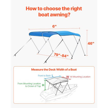3 Bimini-Tops für Bugboote, 183 cm lang x 200–213 cm breit x 116 cm hoch, Pazifikblau | EU