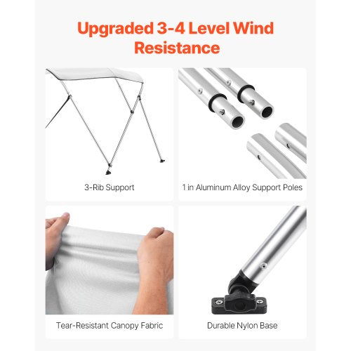 3 Bug-Boot-Bimini-Tops 72"L x (85"-90")B x 46"H Markisendach Hellgrau | EU