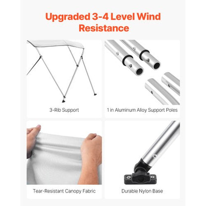 3 Bug-Boot-Bimini-Tops 72"L x (85"-90")B x 46"H Markisendach Hellgrau | EU