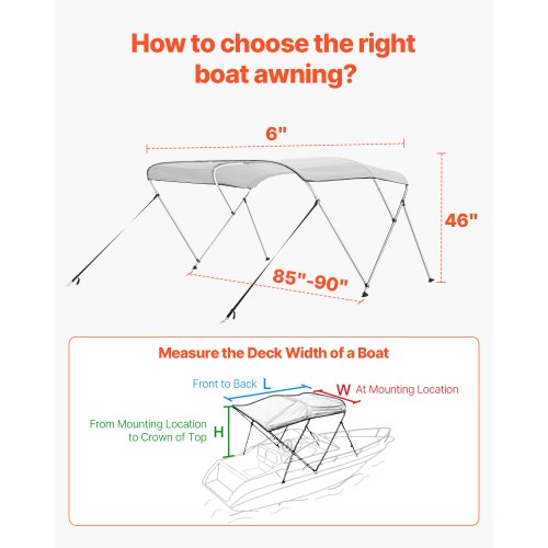 3 Bug-Boot-Bimini-Tops 72"L x (85"-90")B x 46"H Markisendach Hellgrau | EU
