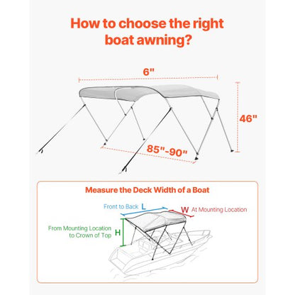 3 Bug-Boot-Bimini-Tops 72"L x (85"-90")B x 46"H Markisendach Hellgrau | EU