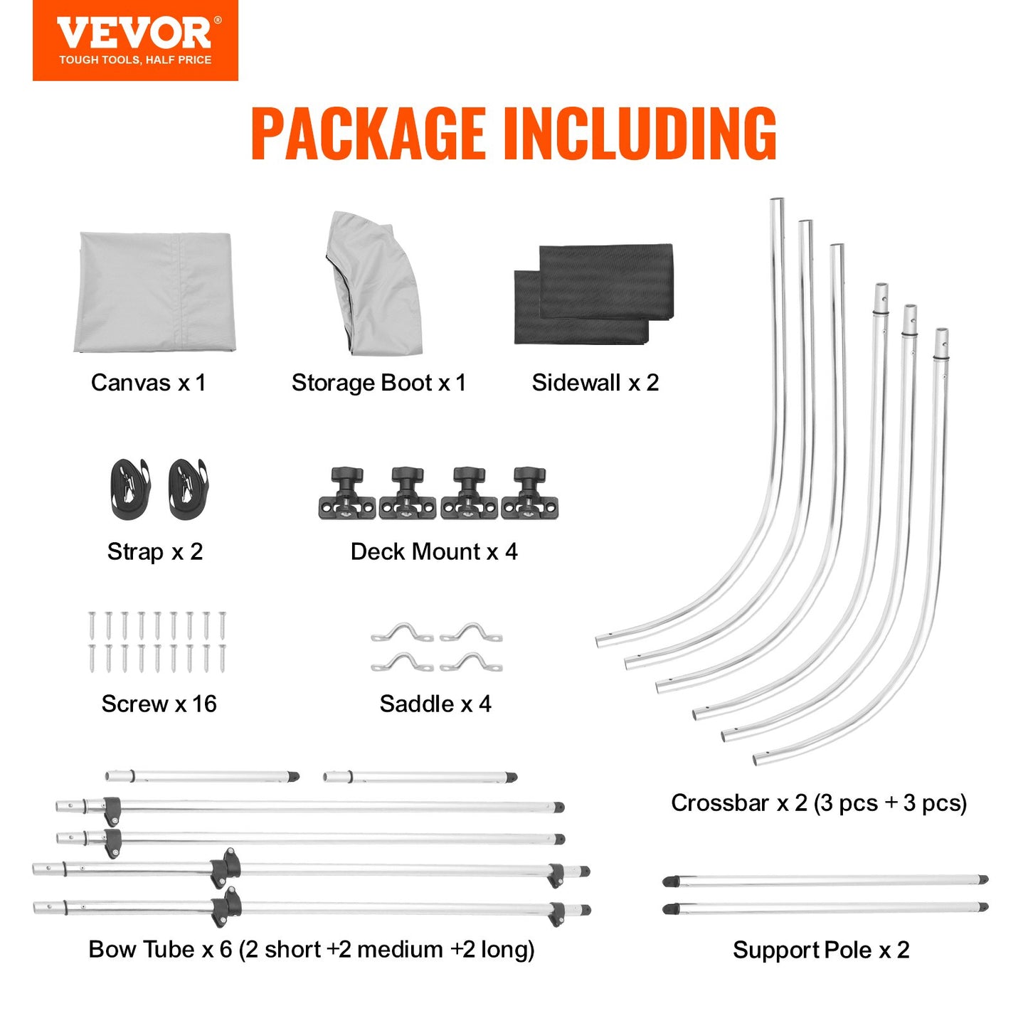 3 Bow Bimini Top Boat Cover, Detachable Mesh Sidewalls, 600D Polyester Canopy with 1" Aluminum Alloy Frame, Includes Storage Boot, 2 Support Poles, 2 Straps, 6'L x 46"H x 79"-84"W, Light Grey