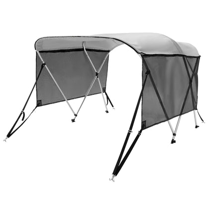 3 Bow Bimini Top Boat Cover, Detachable Mesh Sidewalls, 600D Polyester Canopy with 1" Aluminum Alloy Frame, Includes Storage Boot, 2 Support Poles, 2 Straps, 6'L x 46"H x 79"-84"W, Light Grey