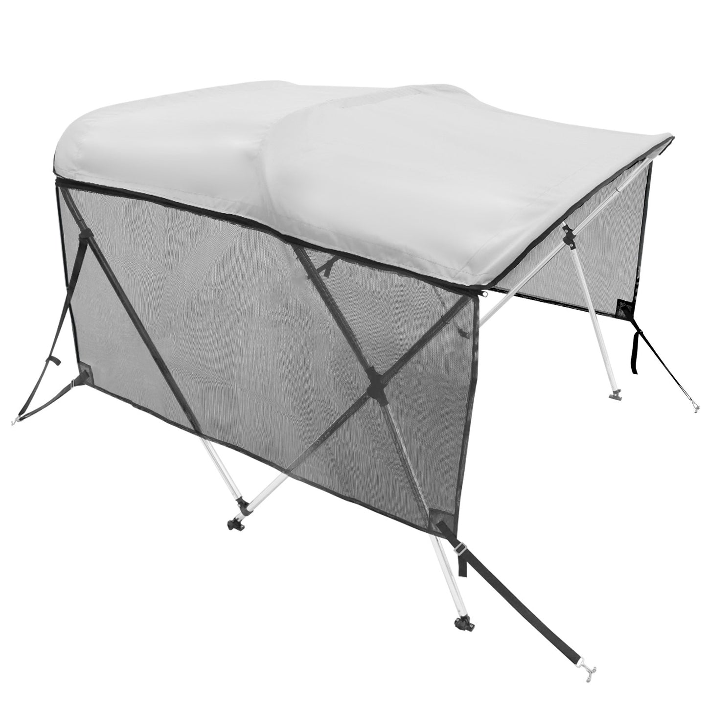 3 Bow Bimini Top Boat Cover, Detachable Mesh Sidewalls, 600D Polyester Canopy with 1" Aluminum Alloy Frame, Includes Storage Boot, 2 Support Poles, 2 Straps, 6'L x 46"H x 67"-72"W, Light Grey