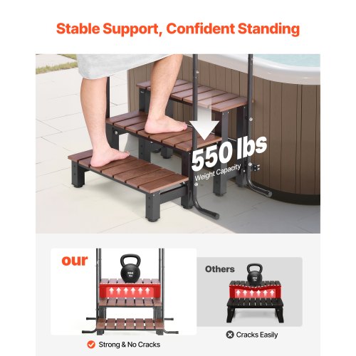 Steg för bubbelpool med ledstång, 3-stegs spa-trappa för utomhusbruk, kraftig 640,1 mm bred ovanmarks-/uppblåsbar poolstege med 249,5 kg viktkapacitet, mångsidig för veranda, uteplats, däck, husvagnar |  EU