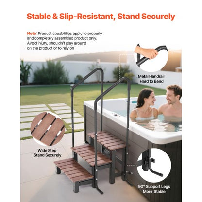 Steg för bubbelpool med ledstång, 3-stegs spa-trappa för utomhusbruk, kraftig 640,1 mm bred ovanmarks-/uppblåsbar poolstege med 249,5 kg viktkapacitet, mångsidig för veranda, uteplats, däck, husvagnar |  EU