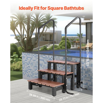 Steg för bubbelpool med ledstång, 3-stegs spa-trappa för utomhusbruk, kraftig 640,1 mm bred ovanmarks-/uppblåsbar poolstege med 249,5 kg viktkapacitet, mångsidig för veranda, uteplats, däck, husvagnar |  EU