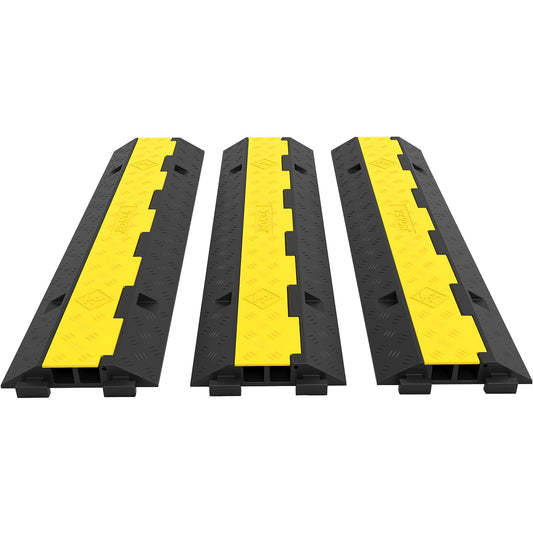 3-Pack of 2 11000lbs Per Axle Capacity Guard Wire Cord Ramp Driveway Rubber Traffic Barrier Cable Guard