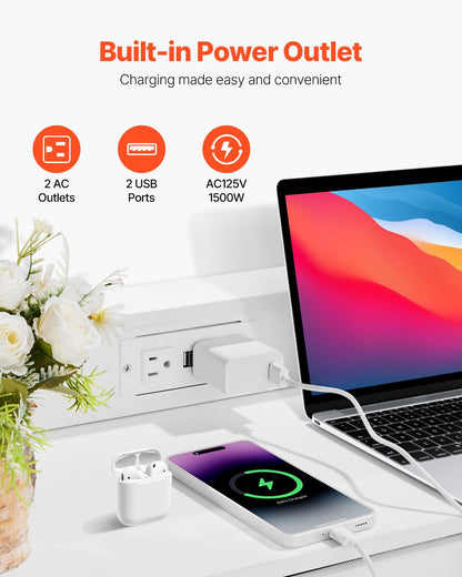 9 Drawer Chest High Fabric Drawer Chest with Bin LED &amp; Outlet White