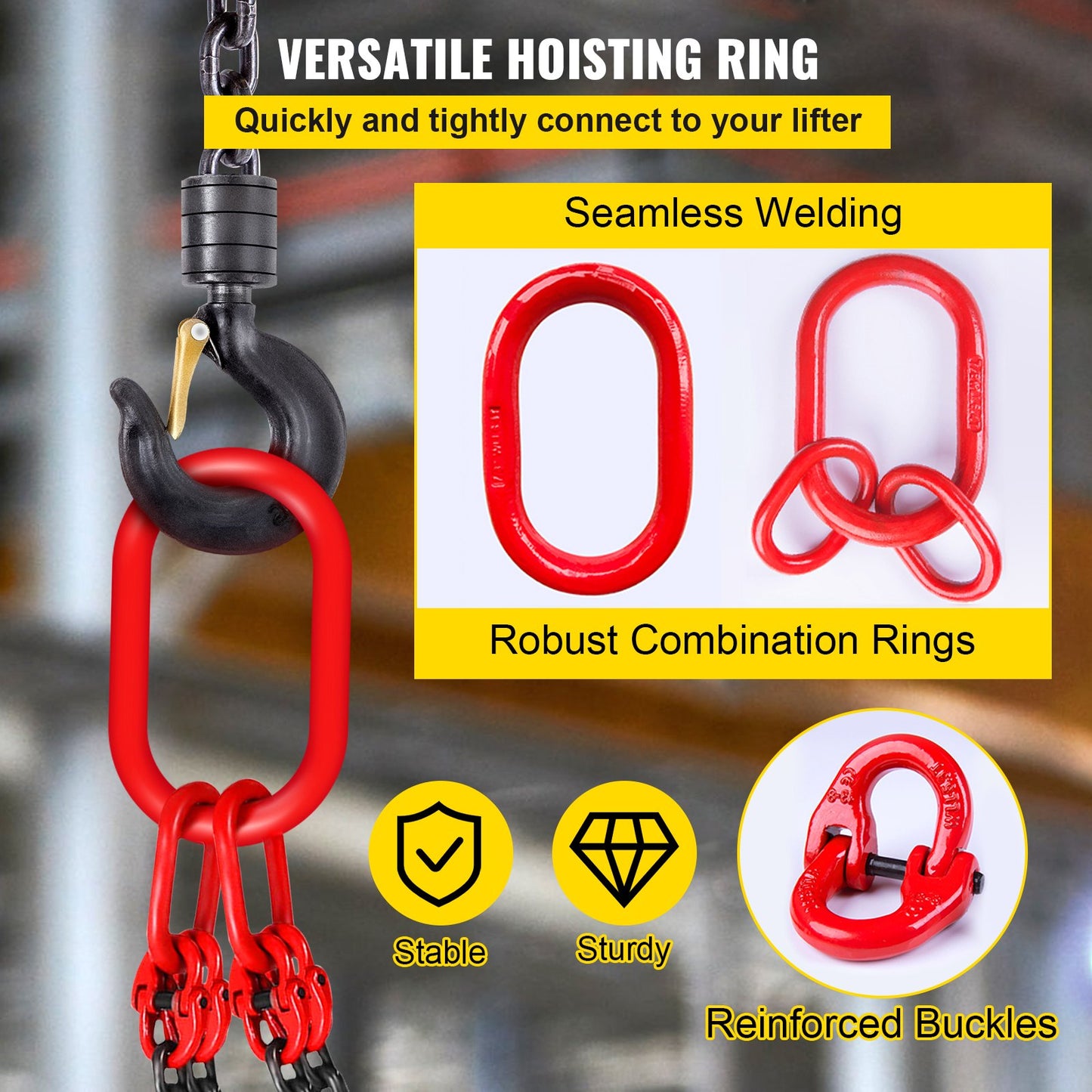 Chain Sling, 5/16 inch x 10 ft Lifting Chains with Hooks, G80 Engine Chain Hoist Lifts, 11000 lbs/5 Ton Capacity Lifting Sling Chains for Engine Hoist, Engine Lift Chain with 4 Leg Grab Hooks