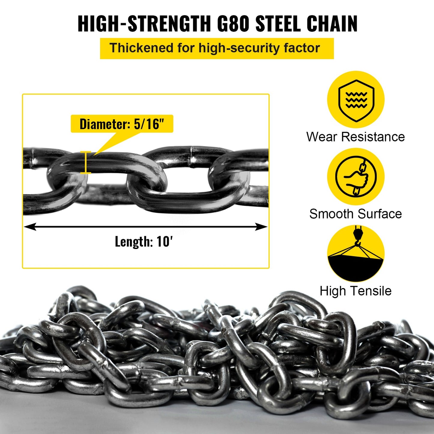 Chain Sling, 5/16 inch x 10 ft Lifting Chains with Hooks, G80 Engine Chain Hoist Lifts, 11000 lbs/5 Ton Capacity Lifting Sling Chains for Engine Hoist, Engine Lift Chain with 4 Leg Grab Hooks