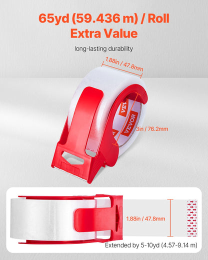 Packtejp 12 rullar 65 yards klar frakttejp med dispenser 2,7 mil