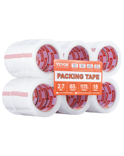 Packtejp 18 rullar 65 yards Heavy Duty klara packtejp 2,7 mil