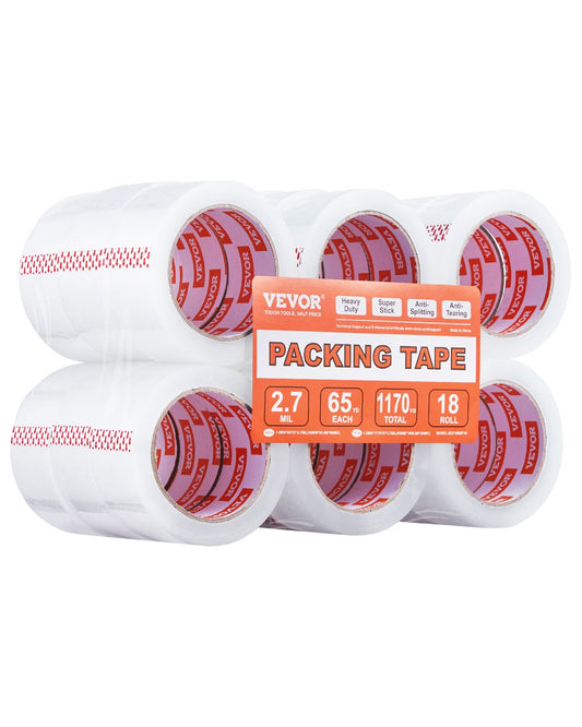 Packtejp 18 rullar 65 yards Heavy Duty klara packtejp 2,7 mil