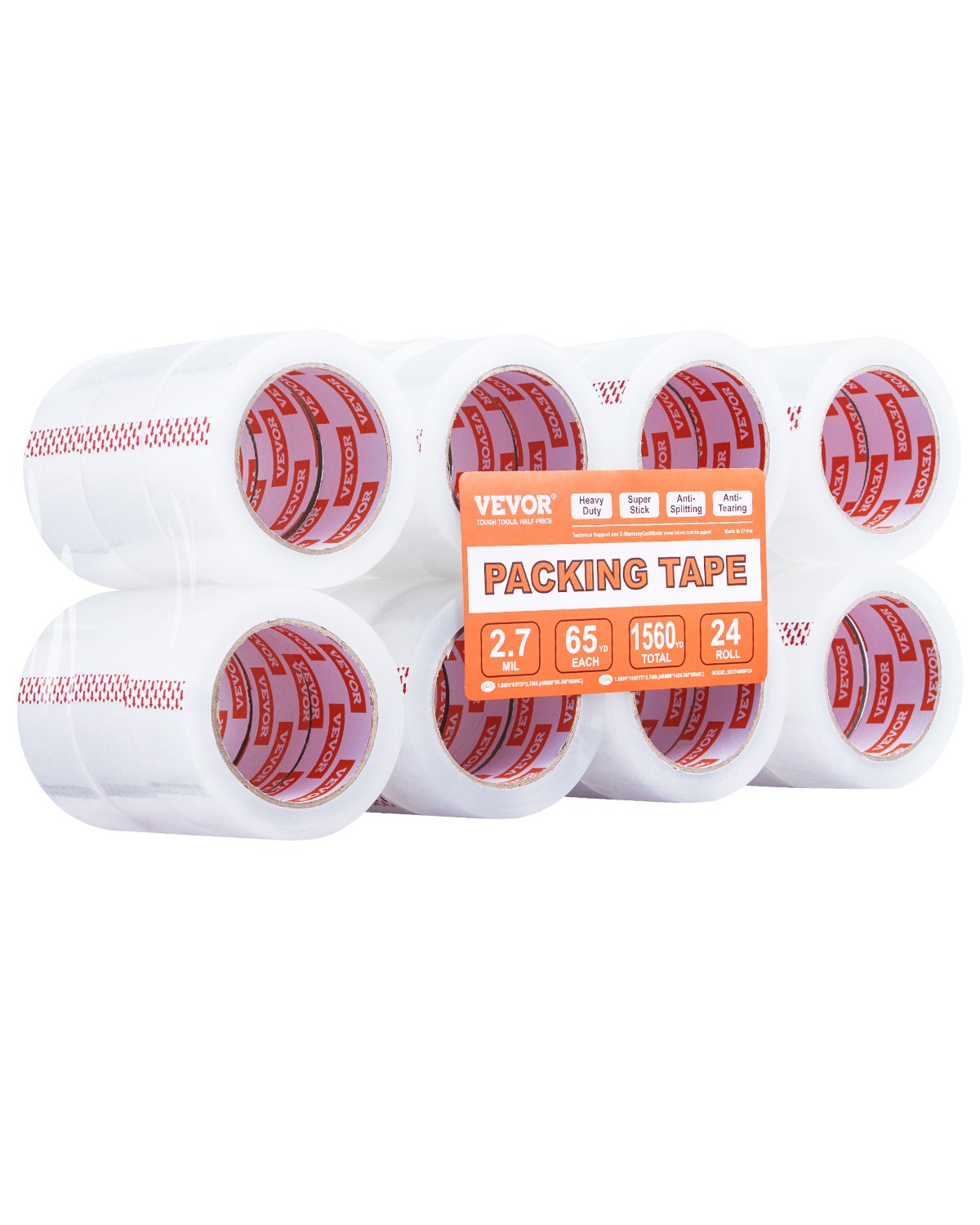 Packband, 24 Rollen, 65 Yards, strapazierfähiges, transparentes Packband, 2,7 mil