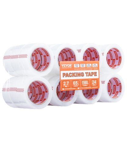 Packband, 24 Rollen, 65 Yards, strapazierfähiges, transparentes Packband, 2,7 mil
