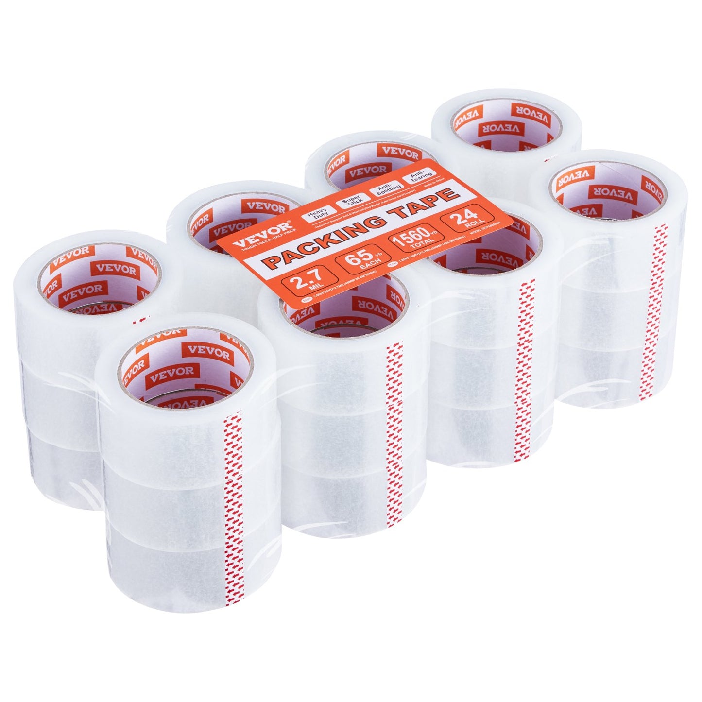 Packband, 24 Rollen, 65 Yards, strapazierfähiges, transparentes Packband, 2,7 mil