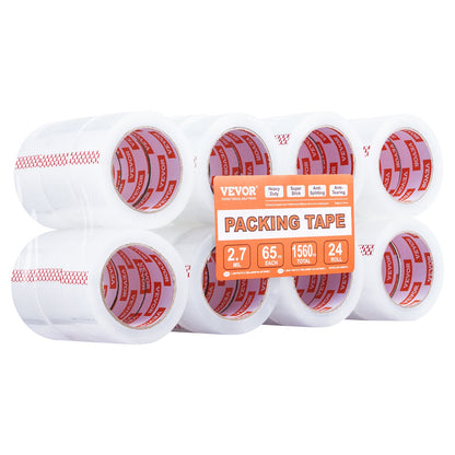 Packband, 24 Rollen, 65 Yards, strapazierfähiges, transparentes Packband, 2,7 mil