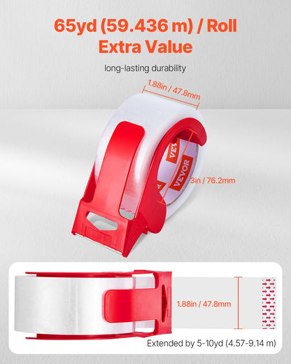 Packtejp 6 rullar 65 yards klar frakttejp med dispenser 2,7 mil