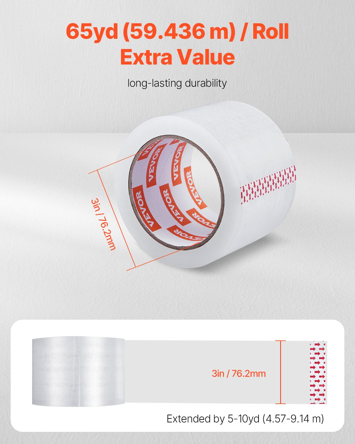 Transparentes Packband, 6 Rollen, 65 Yards, strapazierfähiges transparentes Packband, 2,7 mil