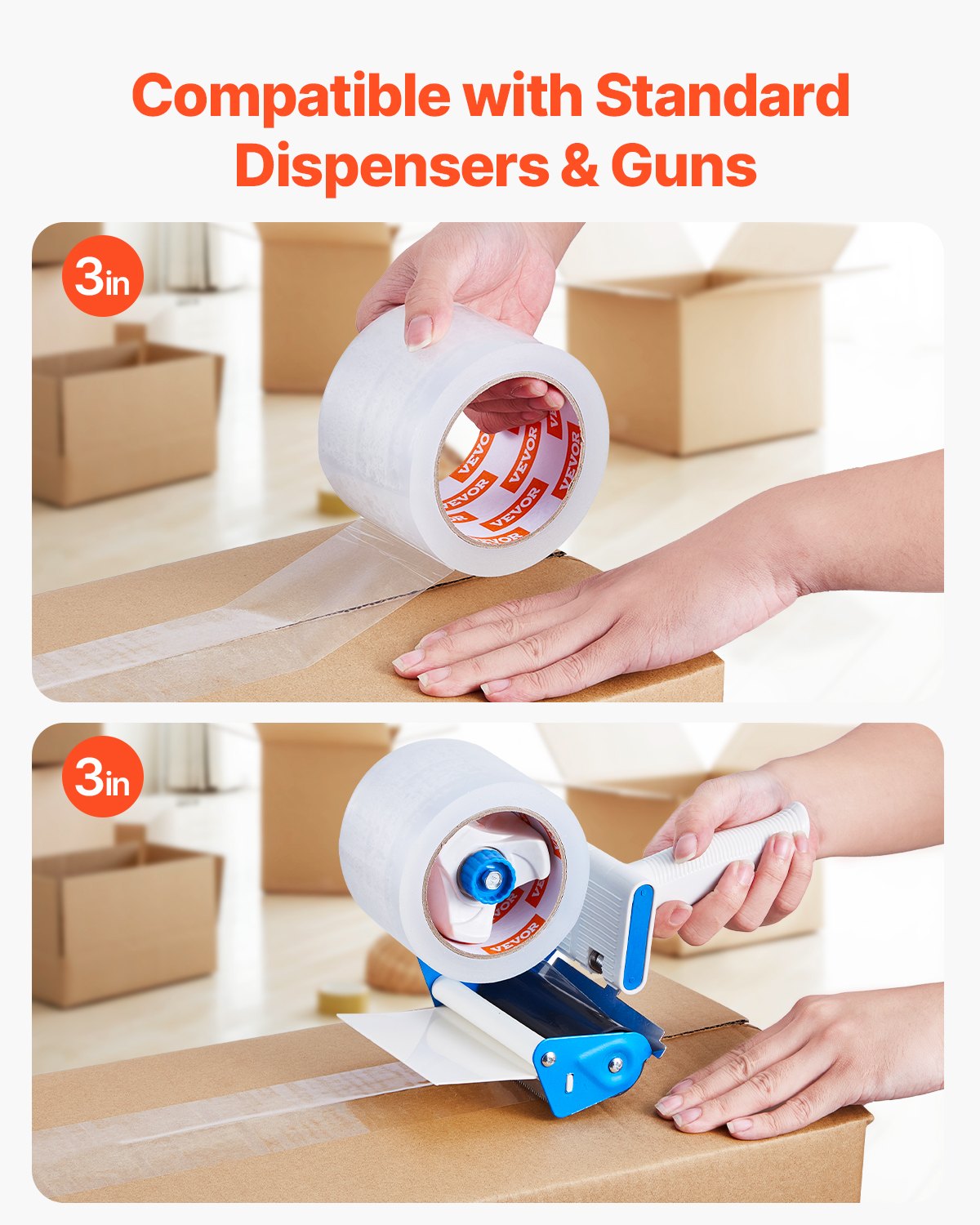 Transparentes Packband, 6 Rollen, 65 Yards, strapazierfähiges transparentes Packband, 2,7 mil