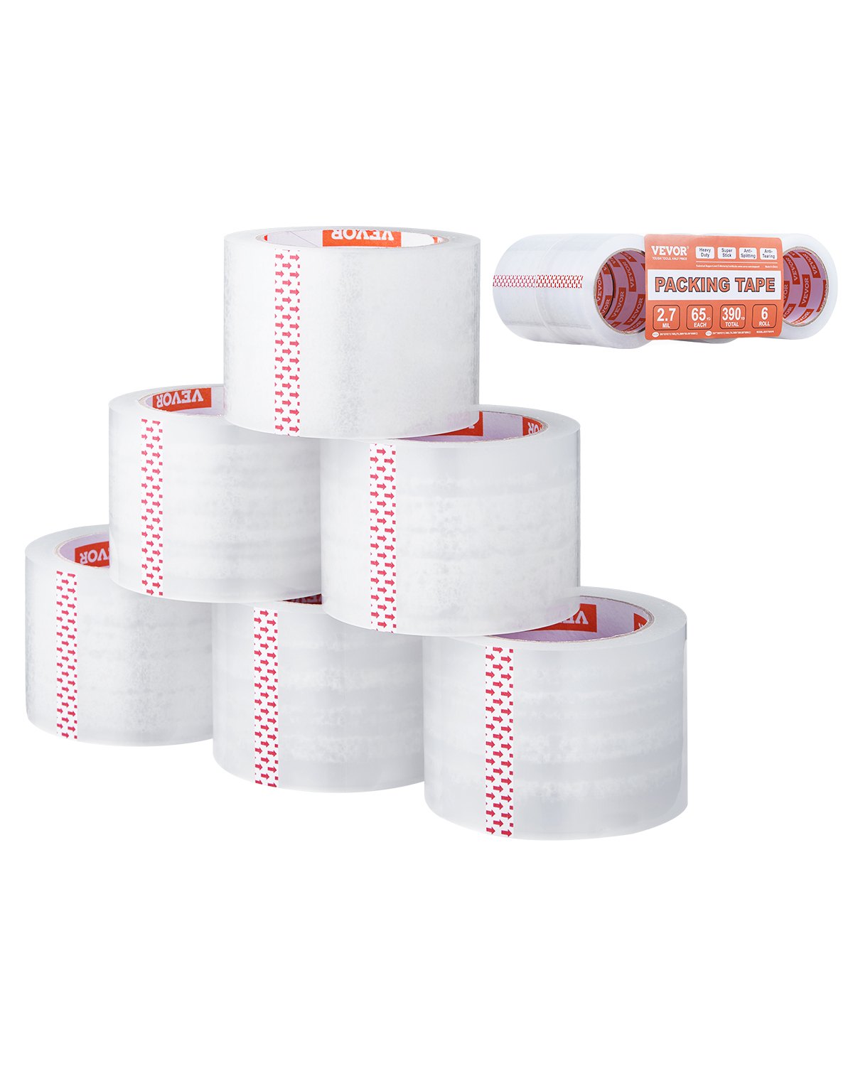 Transparentes Packband, 6 Rollen, 65 Yards, strapazierfähiges transparentes Packband, 2,7 mil