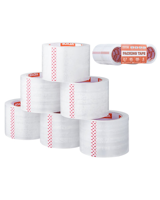 Transparentes Packband, 6 Rollen, 65 Yards, strapazierfähiges transparentes Packband, 2,7 mil