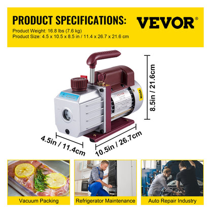 Vacuum Pump 4.5CFM Vacuum Pump HVAC Single-Stage Rotary Vane Vacuum Pump 1/3HP 5PA Ultimate Air Conditioning Refrigerant Vacuum Pump