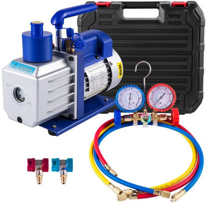 4.8CFM Vacuum Pump HVAC Refrigeration R22 R134A R410A A/C 4 Hoses Pressure Gauge | EU