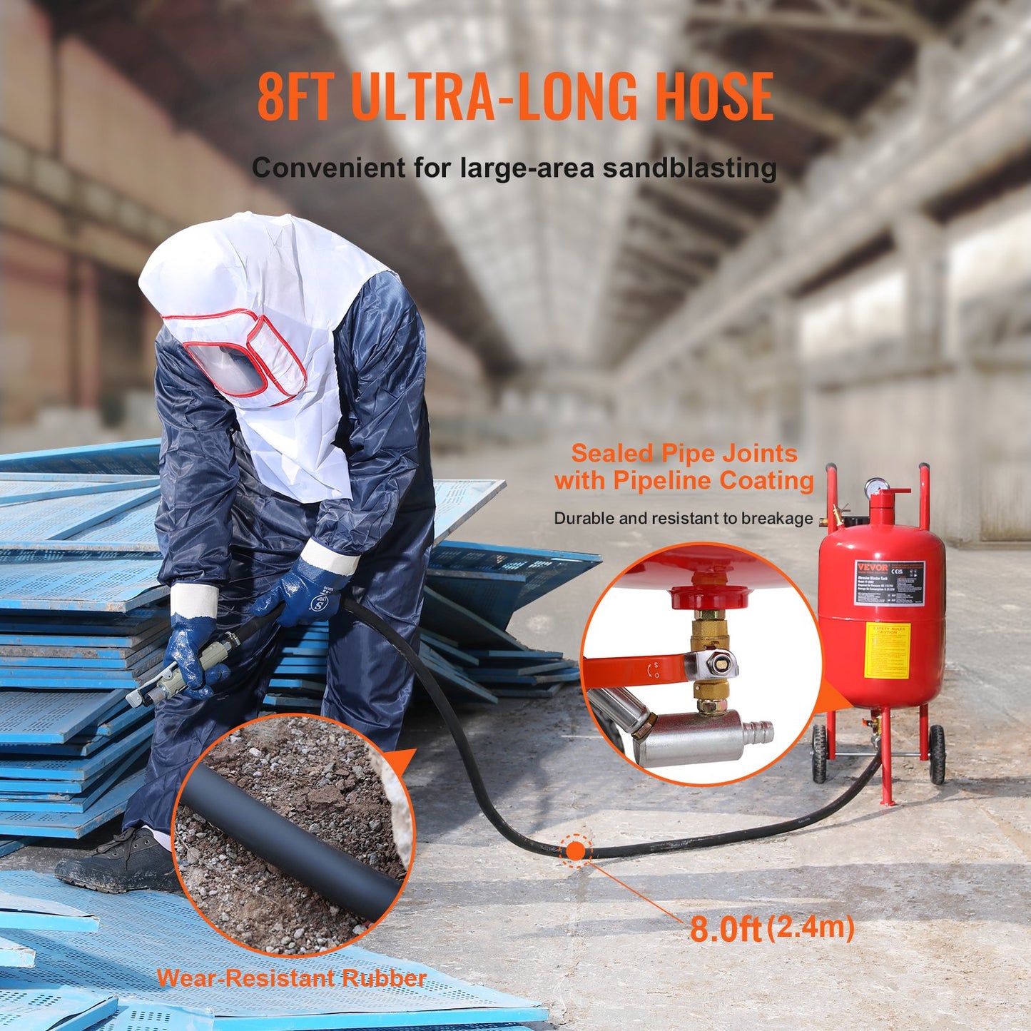 10 Gallonen/38L Sandstrahler Ausgestattet mit Düse Absperrventil Druckmesser Keramikdüse Gummiräder Kornstrahlen Strahlen Sandstrahlen