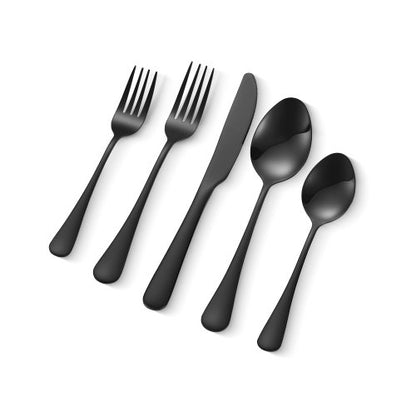30-Piece Black Silverware Set, Food-Grade Stainless Steel Flatware Utensils for 6, Mirror Finished Cutlery Set, Dishwasher Safe Eating Tableware for Kitchen Home, Include Knife Fork Spoon