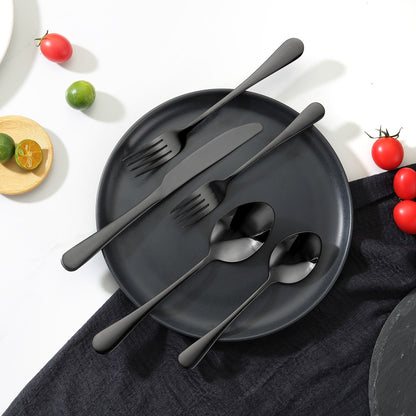 30-Piece Black Silverware Set, Food-Grade Stainless Steel Flatware Utensils for 6, Mirror Finished Cutlery Set, Dishwasher Safe Eating Tableware for Kitchen Home, Include Knife Fork Spoon